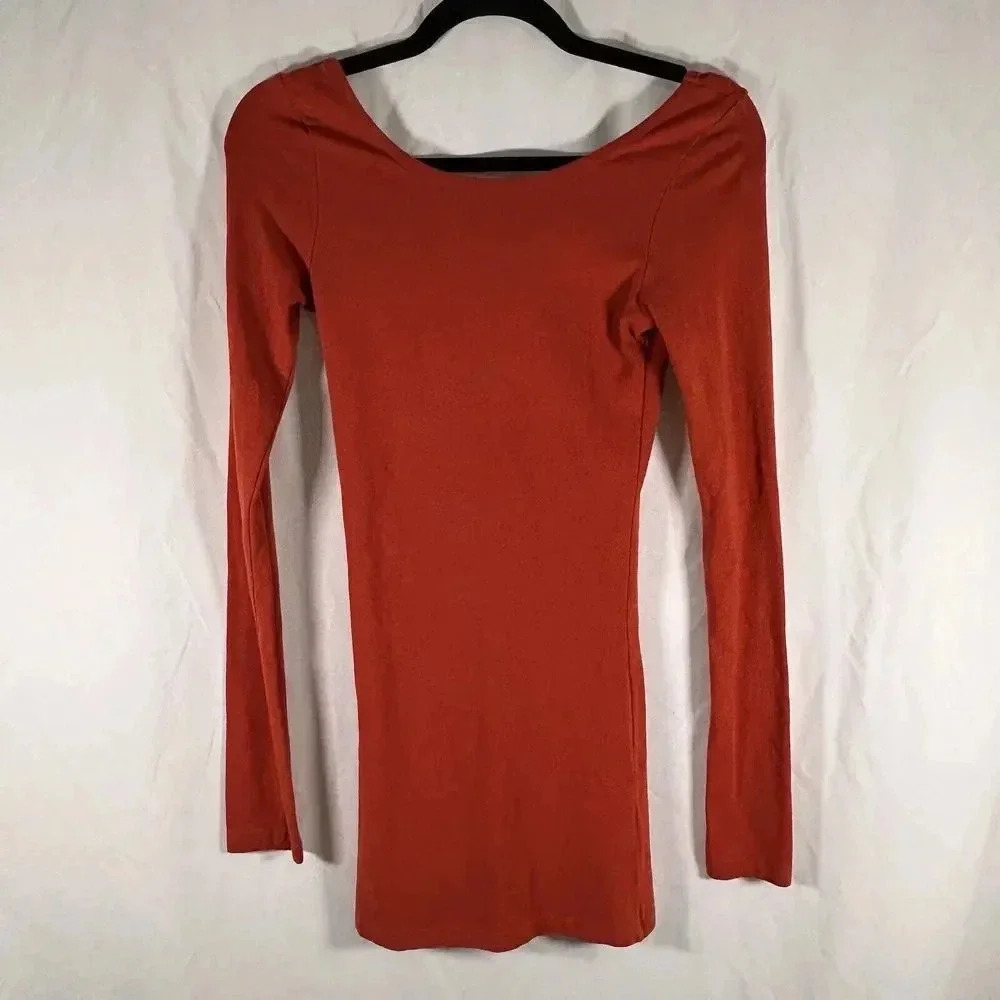 BKE Tunic Women's XS Orange Brown Long Sleeve Cotton Blend Pullover